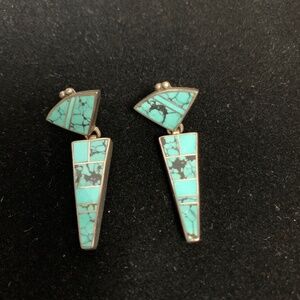 Vintage Southwestern Turquoise Inlay and Sterling Silver Earrings.